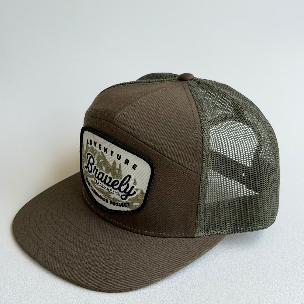 Bravely Snapback Trucker Hat The Landmark Project Brown Patch Panel Mesh Outdoor